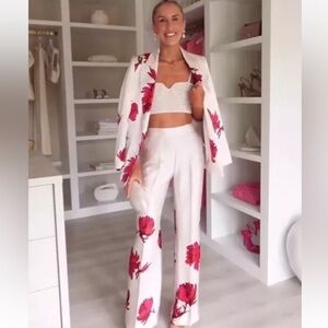 Zara Cream Pantsuit with Pink Floral Pattern